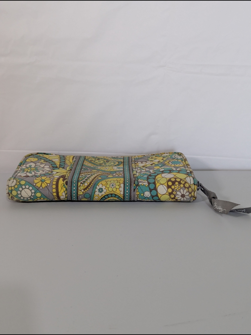 Vera Bradley Zip Around Wallet Paisley Floral Quilted Cotton Gray Yellow Blue - Picture 2 of 13